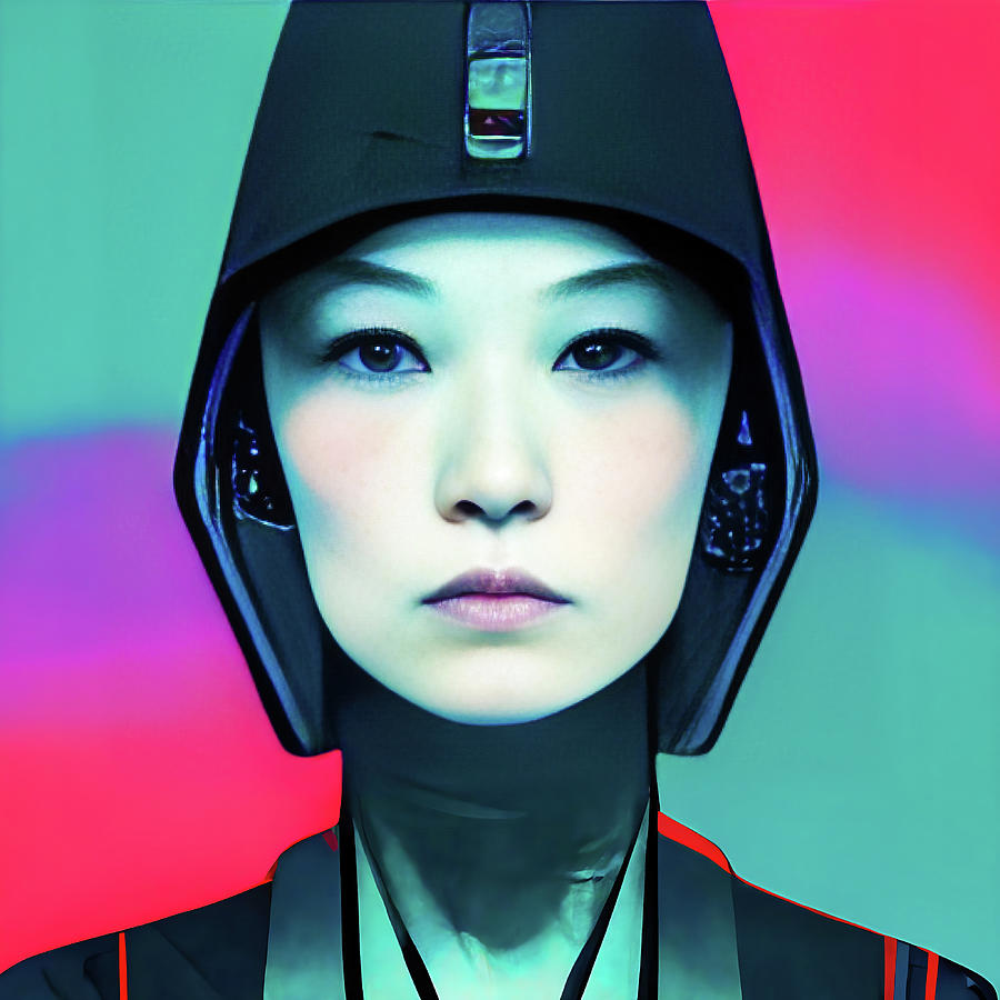 Technopunk Japonisme Portrait 01 Digital Art by Matthias Hauser