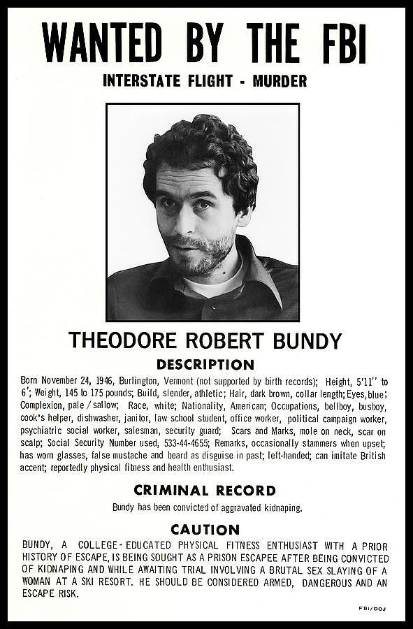 Ted Bundy Fbi Police Wanted Poster Serial Killer True Crime Gothic Gift ...
