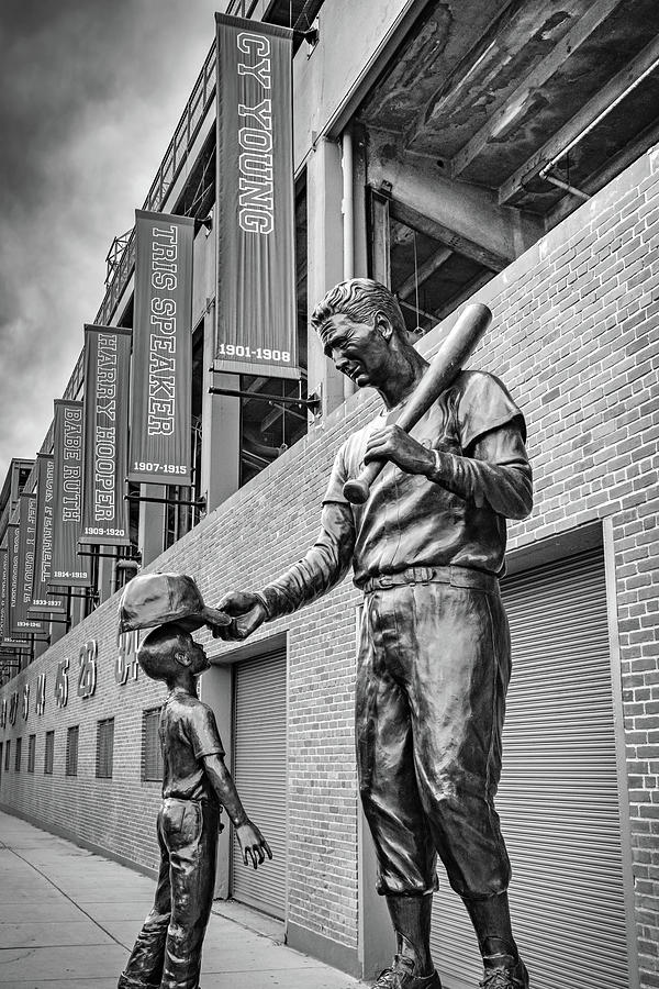 Ted Williams Statue At Fenway Stadium - Black and White Photograph by Gregory Ballos