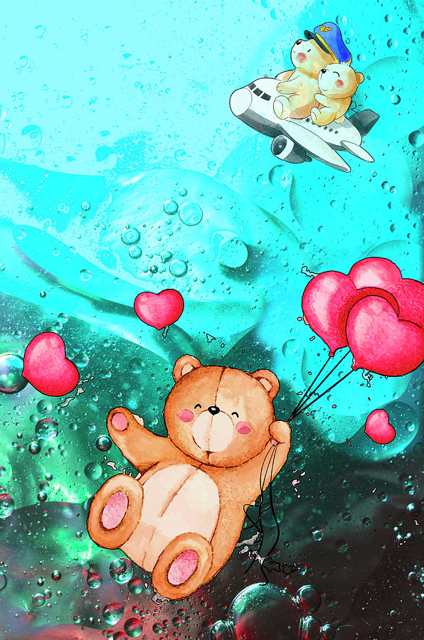 Teddy Bear Poppy Flying Away Painting