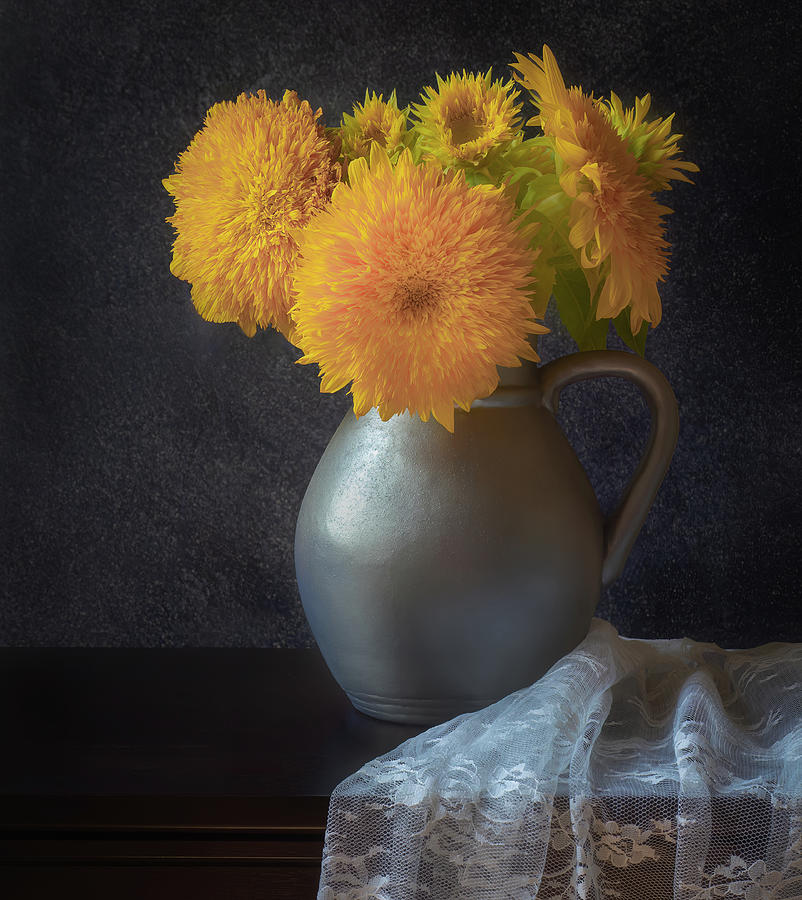 Teddy Bear Sunflowers in Still Life  Photograph by Sylvia Goldkranz