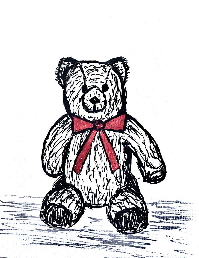 Teddy bear with bow Painting by Barbara Magor