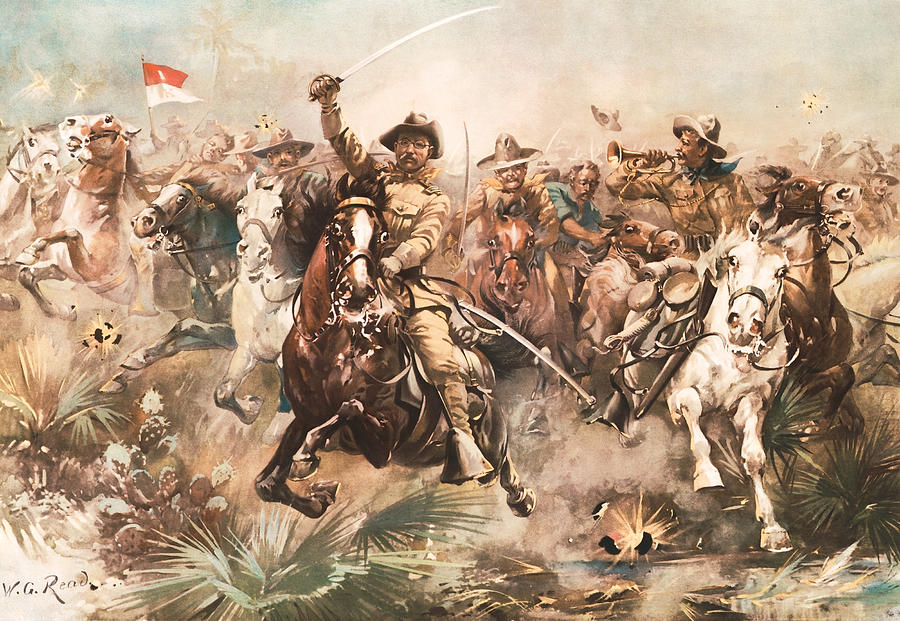 Theodore Roosevelt Painting - Teddy Roosevelt and The Rough Riders Charging Into Battle by War Is Hell Store