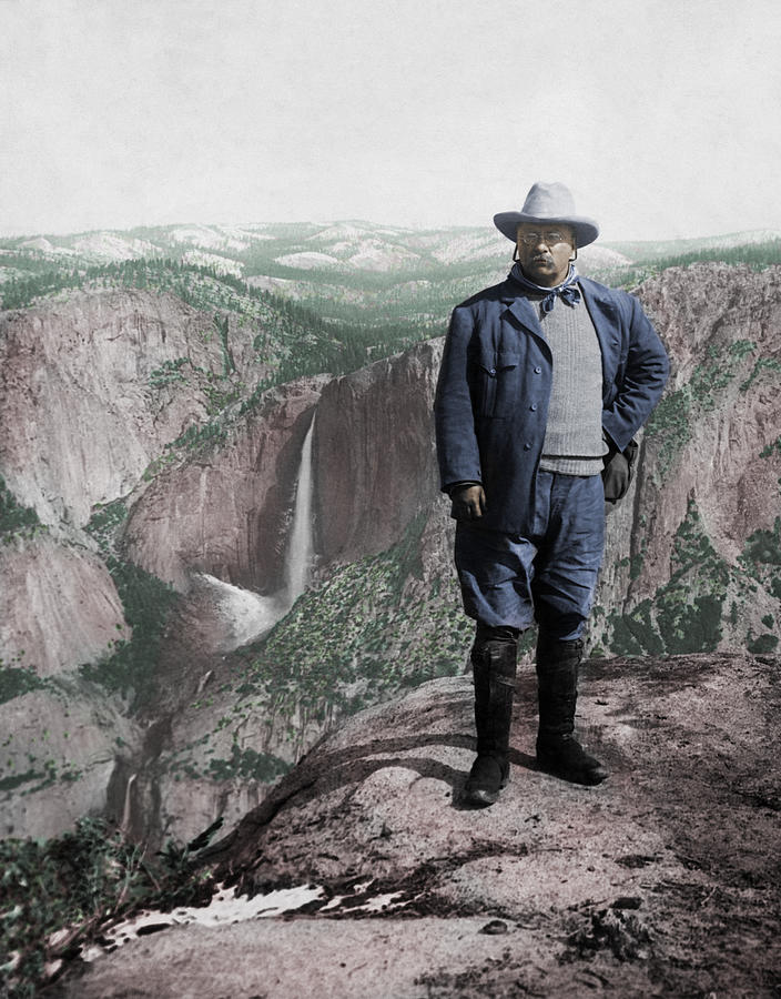Teddy Roosevelt Posing On Glacier Point - Yosemite Valley 1903 - Colorized Photograph by War Is Hell Store