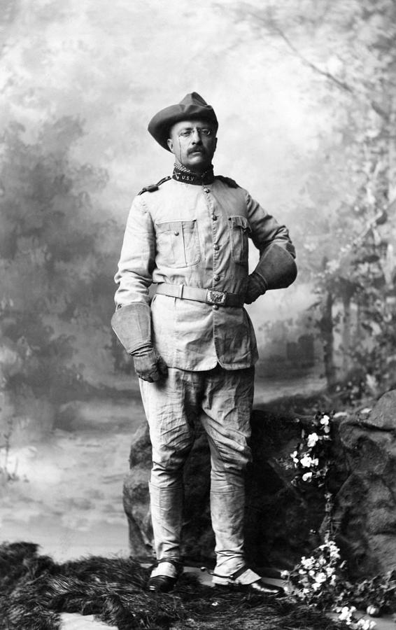 Teddy Roosevelt Standing In Rough Rider Uniform - 1898 Photograph by War Is Hell Store