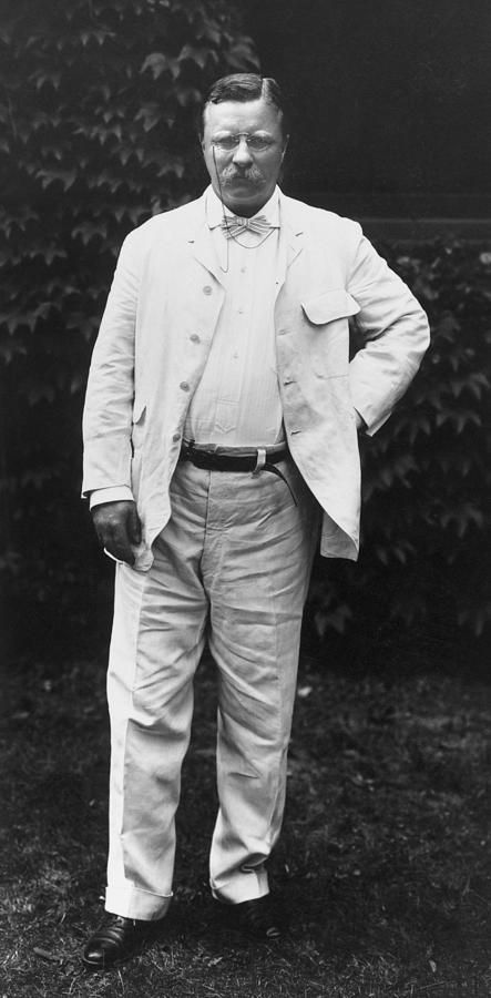 Teddy Roosevelt Wearing A White Suit - 1907 Photograph by War Is Hell Store