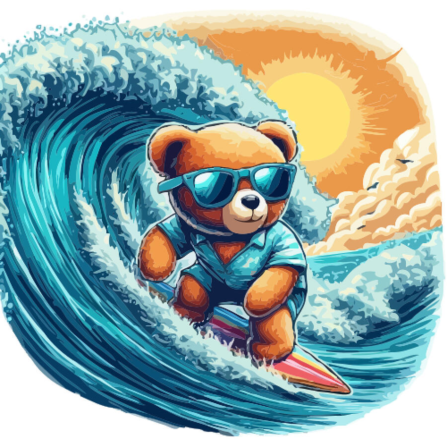 Bear Digital Art - Teddy Surf by Joao Castro