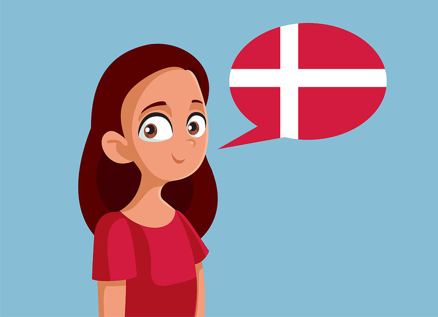 Teen Girl Speaking Danish Language Vector Cartoon Drawing by Nicoletaionescu