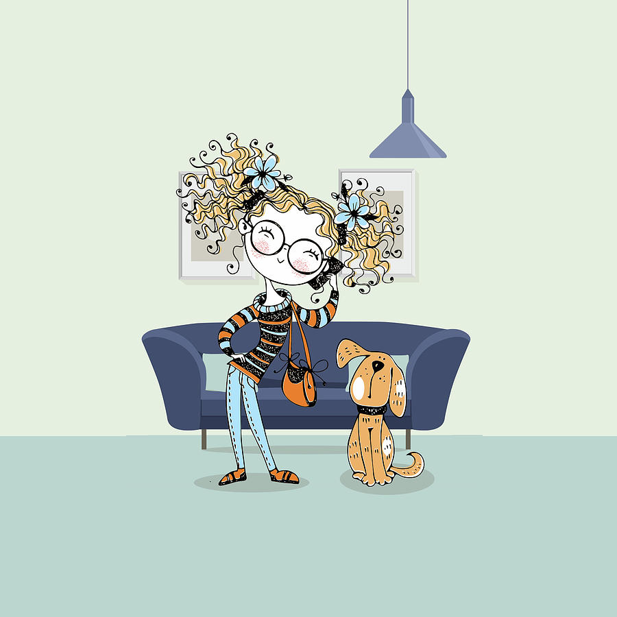 Teen or Tween Girl and Dog Digital Art by Doreen Erhardt