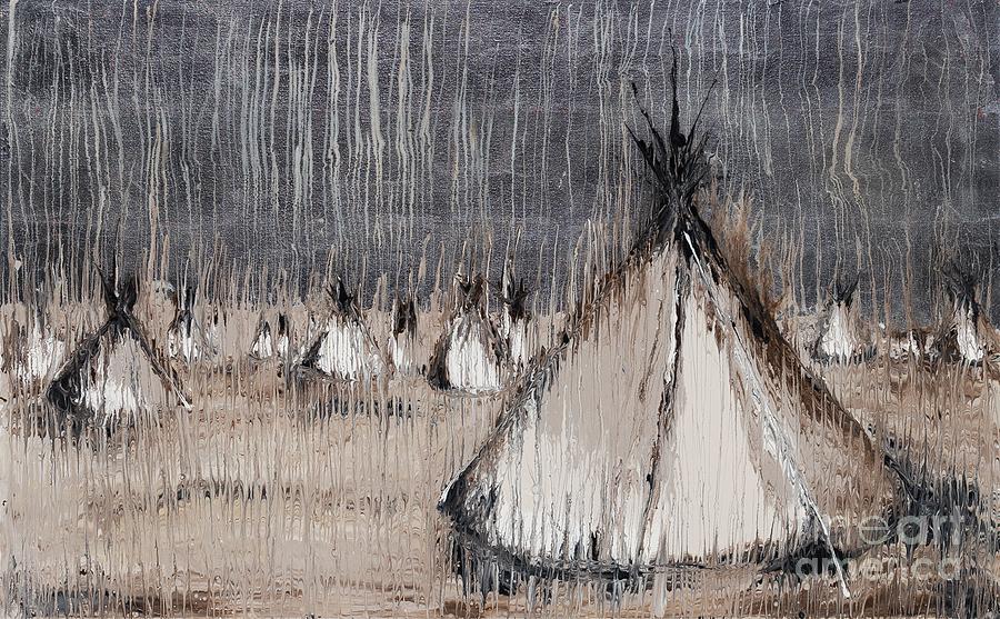 Abstract Painting - Teepee Landscape on Silver Leaf by Scott Lindner