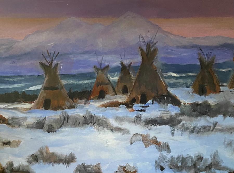 Teepees in Winter Painting by Denice Palanuk Wilson