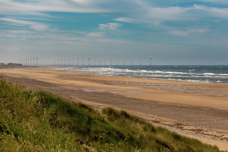 Teesside wind farm from Marske beach Photograph by Gary Eason