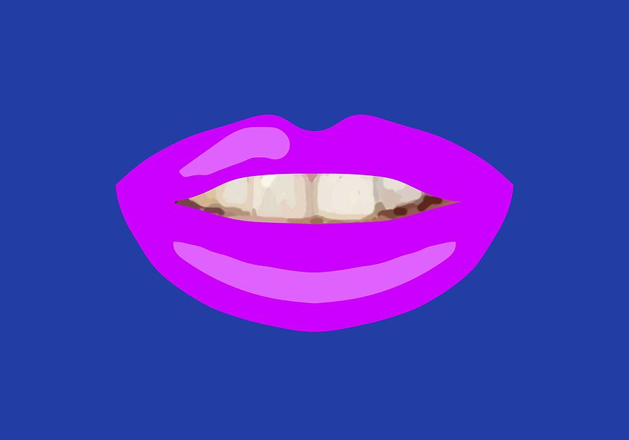 Teeth Smile Mauve Lips Blue BG Novelty Face Mask Drawing by Joan Stratton