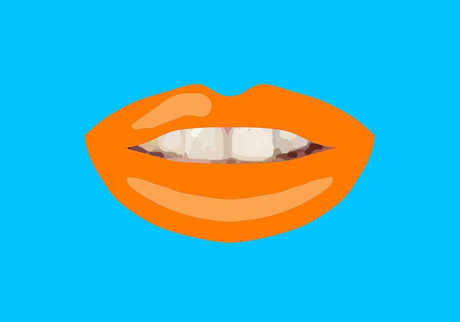 Teeth Smile Orange Lips Blue BG Novelty Face Mask Drawing by Joan Stratton