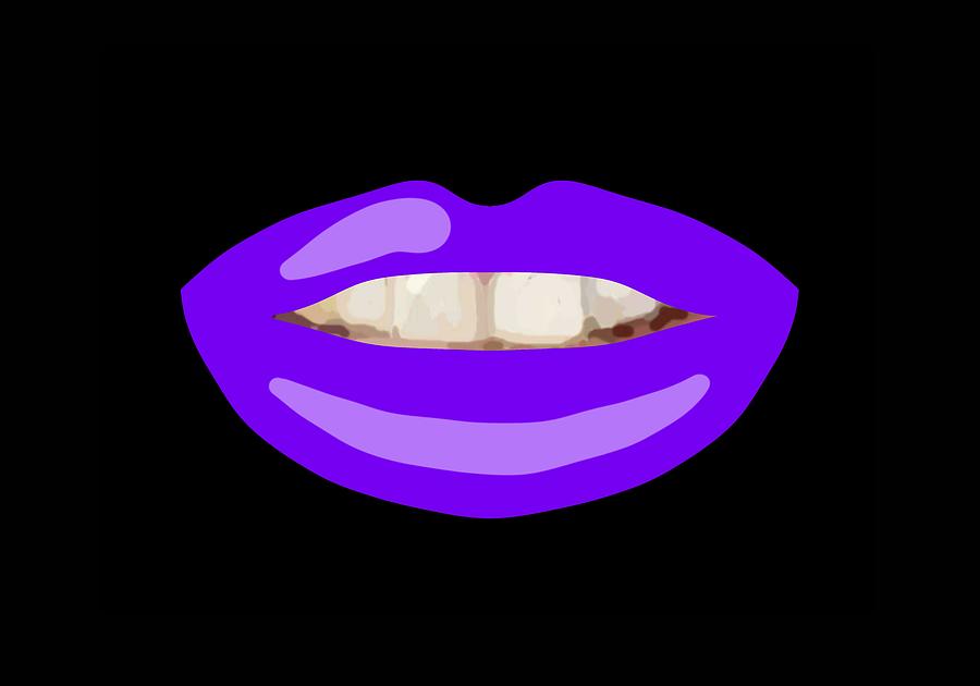 Teeth Smile Purple Lips Black BG Novelty Face Mask Drawing by Joan Stratton