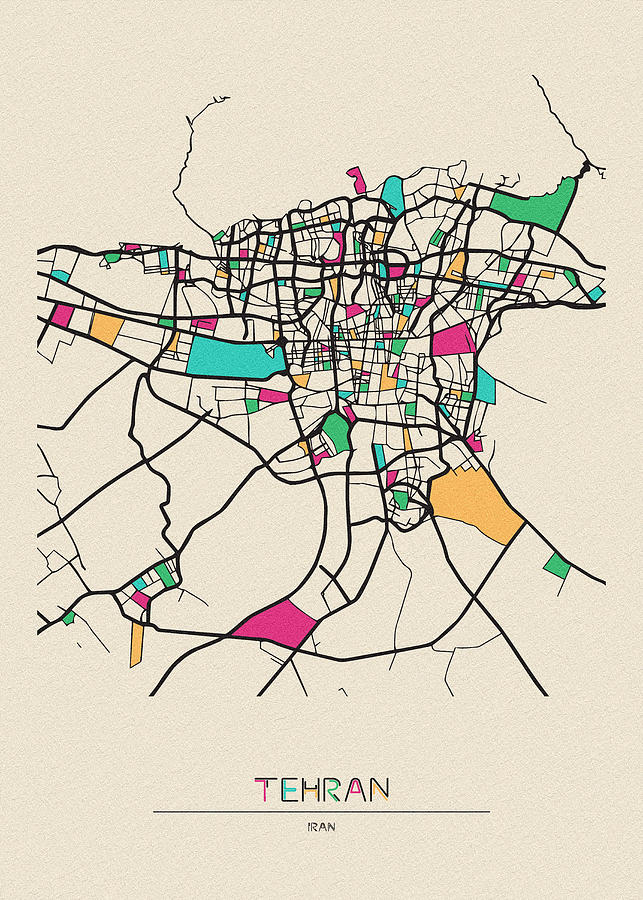 Memento Movie Drawing - Tehran, Iran City Map by Inspirowl Design