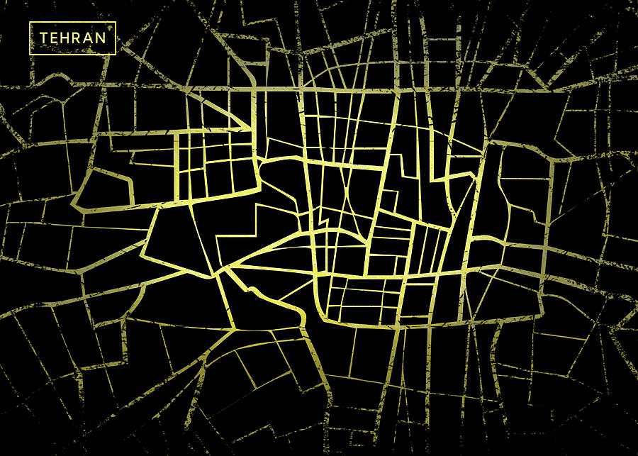Tehran Map in Gold and Black Digital Art by Sambel Pedes