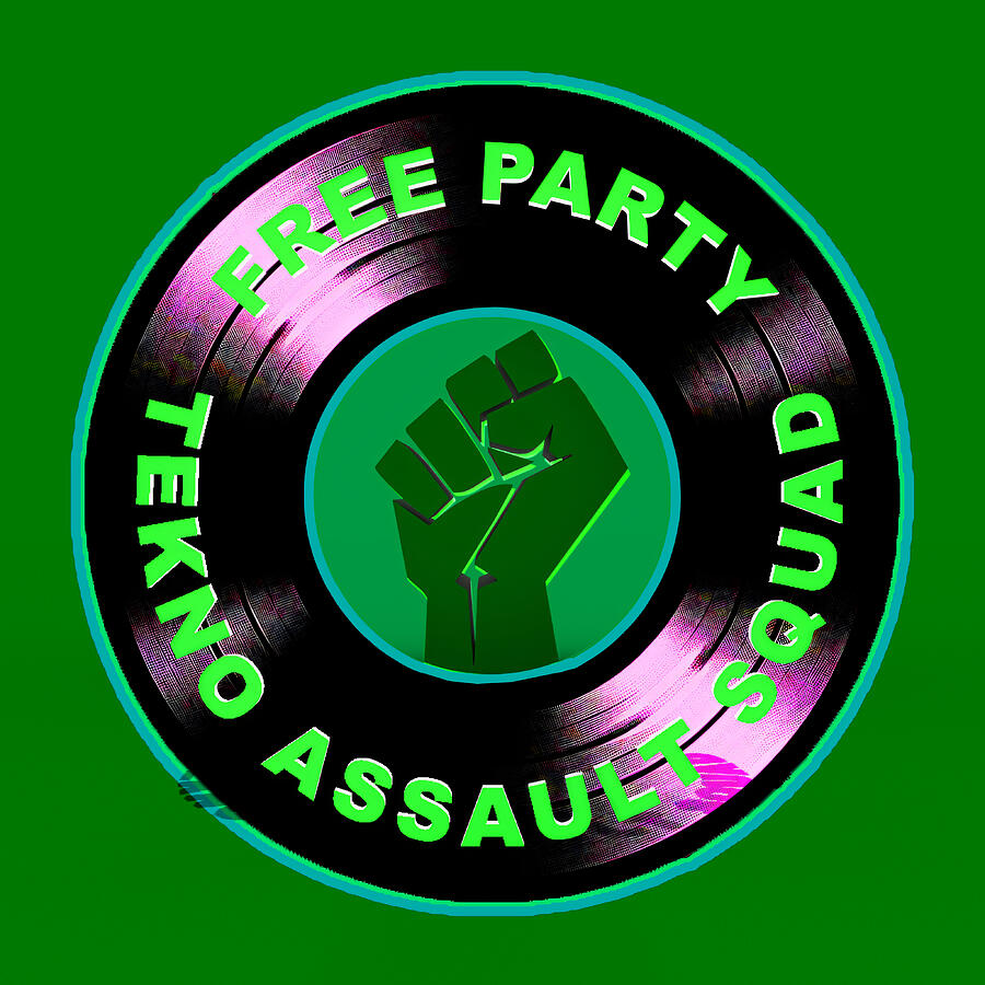 Music Digital Art - Tekno Assault Squad - Neon Green Free Party Emblem by Dennis Cole