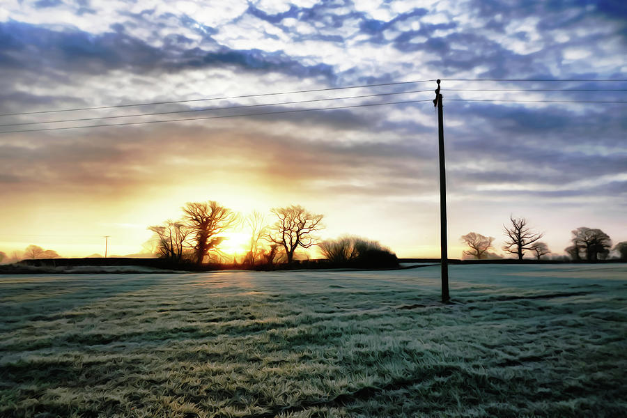 Telegraph Pole in Frozen Field in England Photograph by Ian Hutson