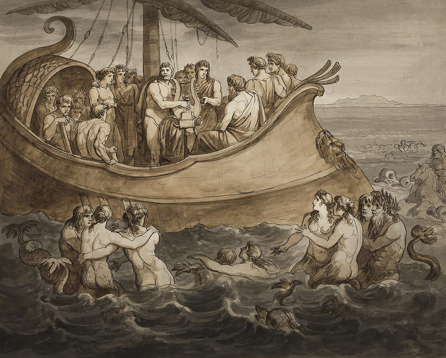 Telemachus Mentor in a Galley the Island Calypso Drawing by Bartolomeo Pinelli