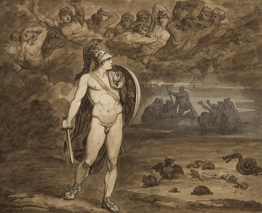 Telemachus, Believing that His Father, Ulysses, Is Dead, Searches for Him in the Underworld Drawing by Bartolomeo Pinelli
