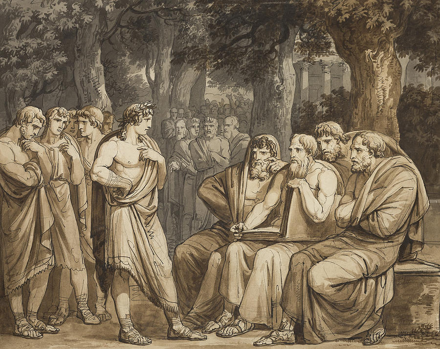 Telemachus Describes How He Was Admitted into the Assembly in Crete Drawing by Bartolomeo Pinelli