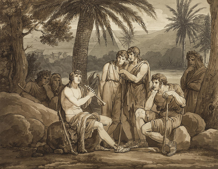 Telemachus Plays and Sings to the Shepherds in Egypt Drawing by Bartolomeo Pinelli