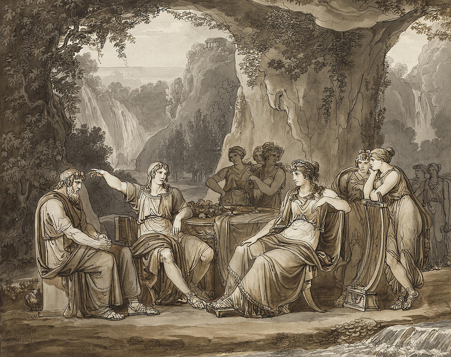 Telemachus Relates His Adventures to the Goddess Calypso Drawing by Bartolomeo Pinelli