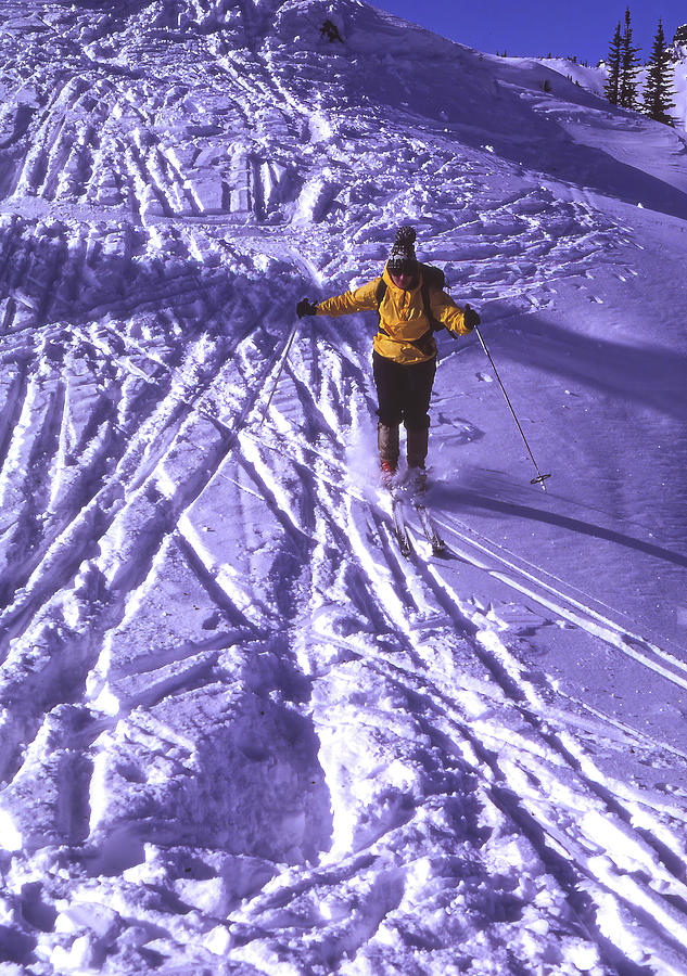 Telemark skier in Castle - Pinnacle basin,   Mt Rainier National Park Photograph by Steve Estvanik