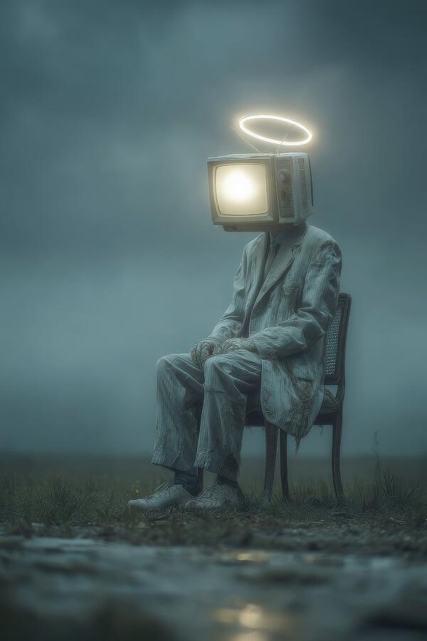 Television Head - Surreal Portrait in Misty Landscape Digital Art by Matthias Hauser Television Head - Surreal Portrait in Misty Landscape Digital Art by Matthias Hauser