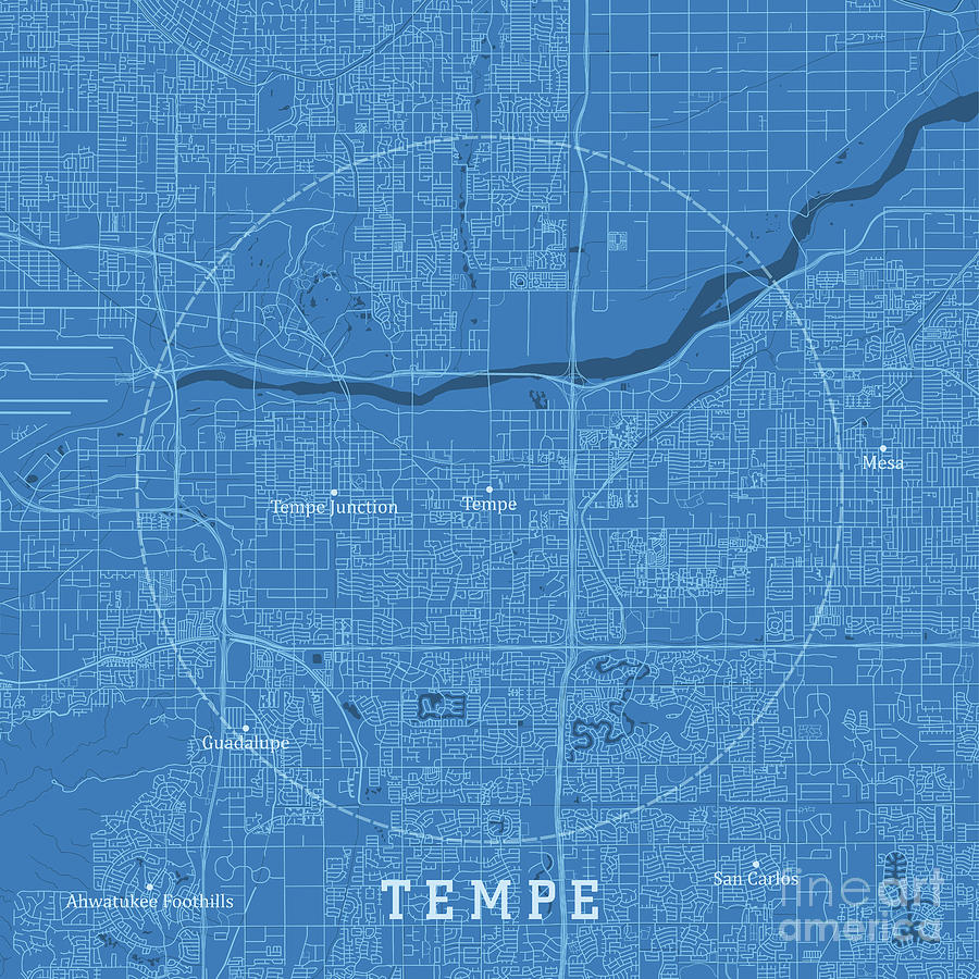 Tempe AZ City Vector Road Map Blue Text Digital Art by Frank Ramspott ...