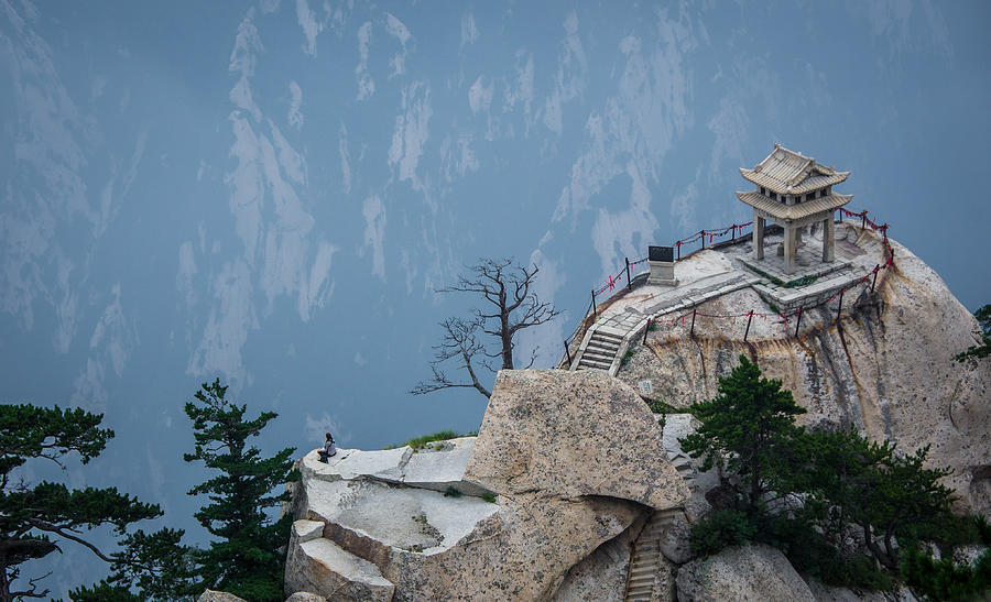 Temple at top of mountain, Mount Hua, Shaanxi Province, China Photograph by Alan Grainger