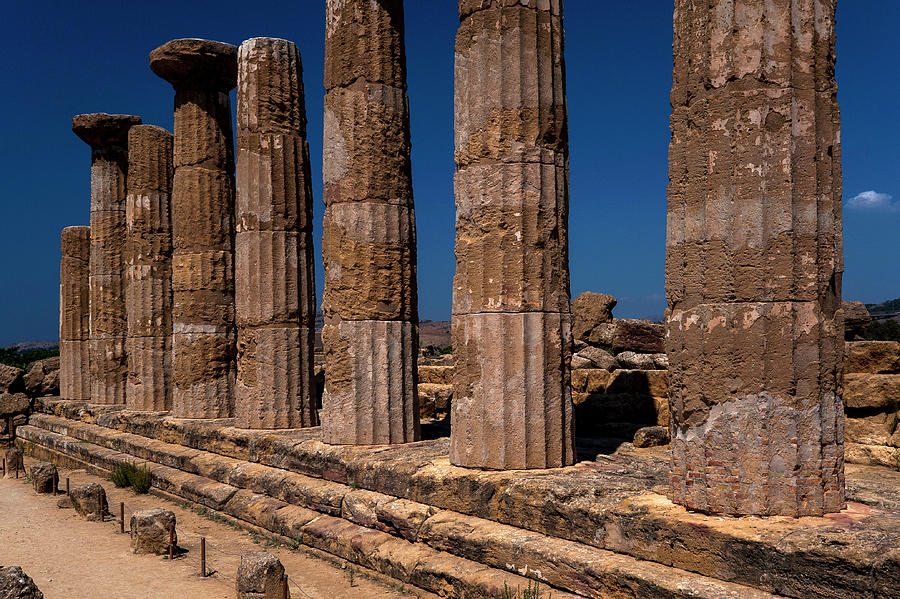 Temple colonnade at Graeco-Roman city of Agrigento, formerly Akragas ...