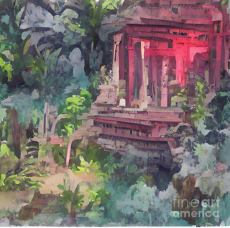 Temple in the woods  Digital Art by Corina Stupu Thomas