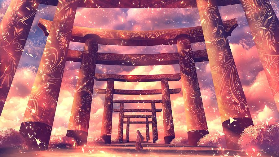 high quality ultra detailed anime flying japenese temple | Wallpapers.ai