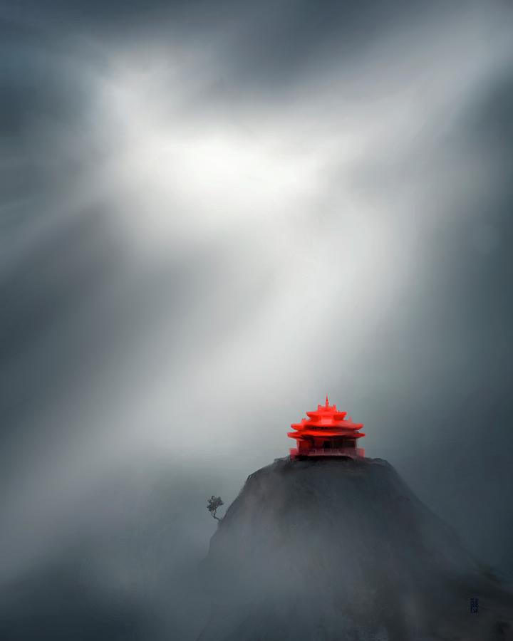Temple Digital Art - Temple Mist by Ilyo Tao