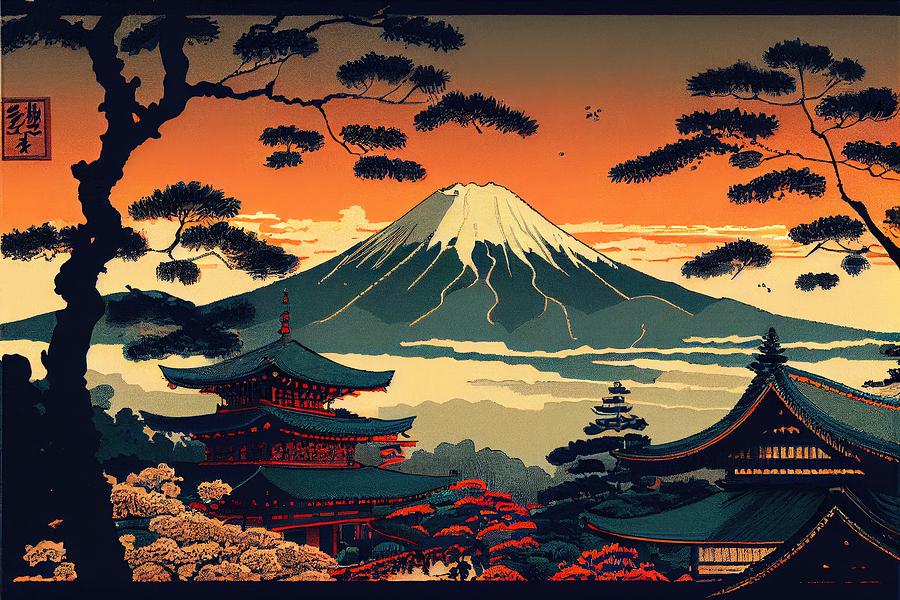 Temple near Mount Fuji in Japan Digital Art by Roger Willoughby - Fine ...