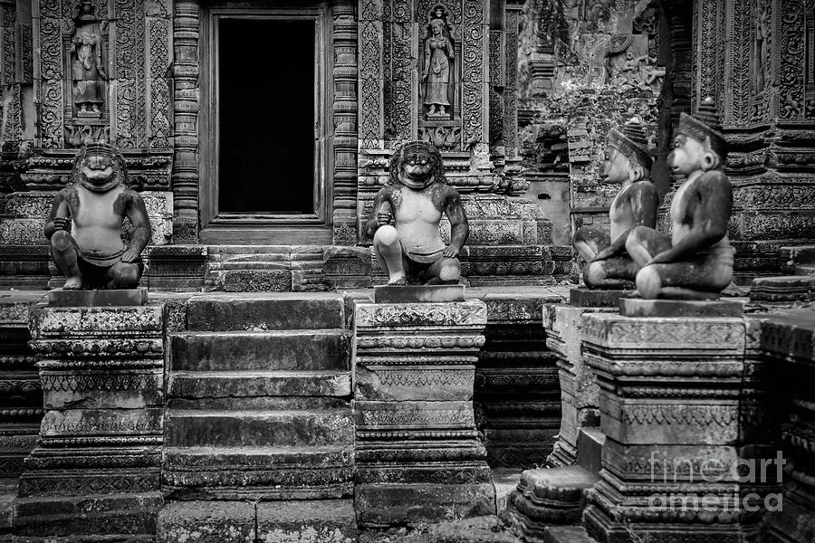 Landscape Photograph - Temple of Cambodia Black White  by Chuck Kuhn