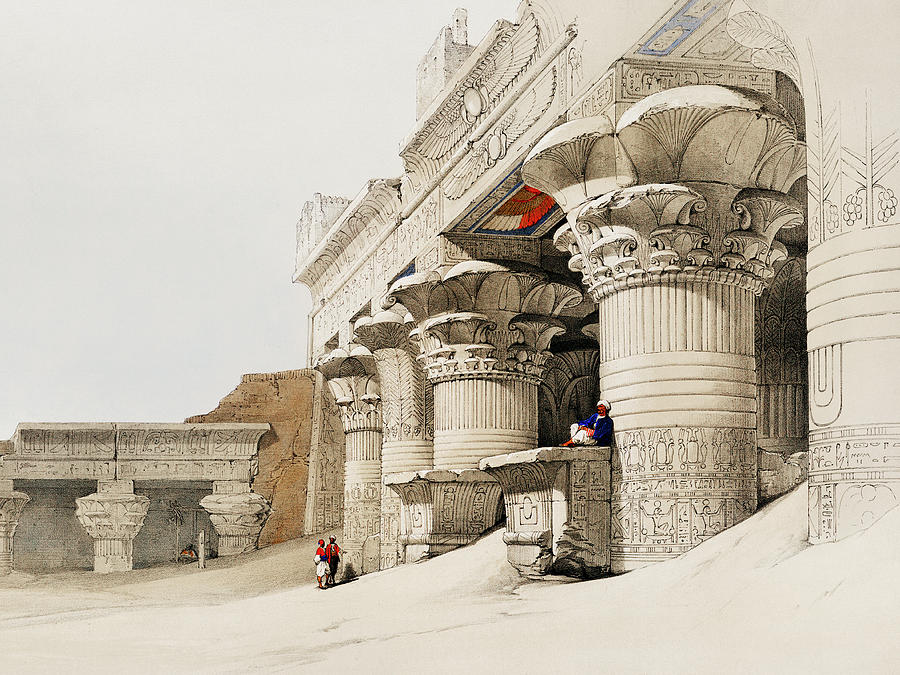 Temple Of Edfou- High resolution - digitally enhanced Drawing by David Roberts
