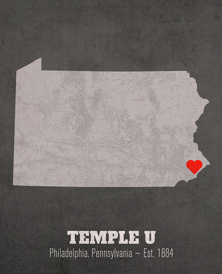 Temple University Mixed Media - Temple University Philadelphia Pennsylvania Founded Date Heart Map by Design Turnpike