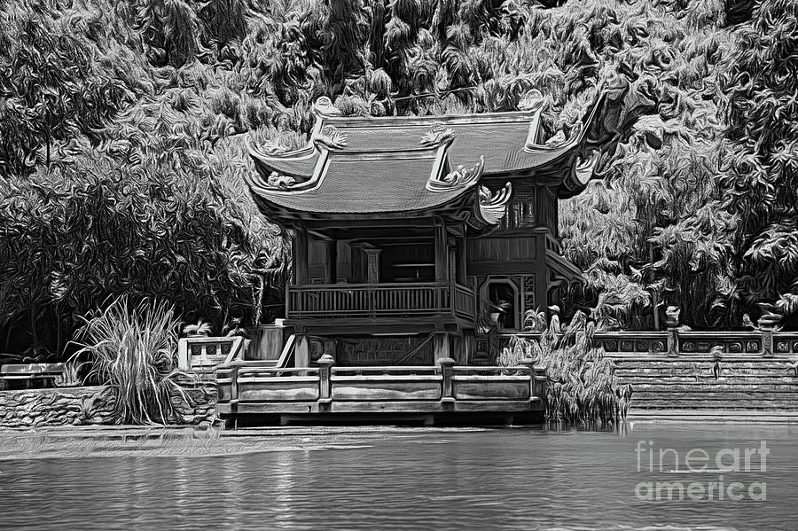Mountain Photograph - Temple Vietnam Black White  by Chuck Kuhn