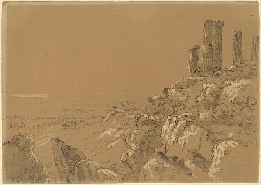 Temples of Juno, Lucina, and Concordia - Agrigentum, Sicily Drawing by Thomas Cole