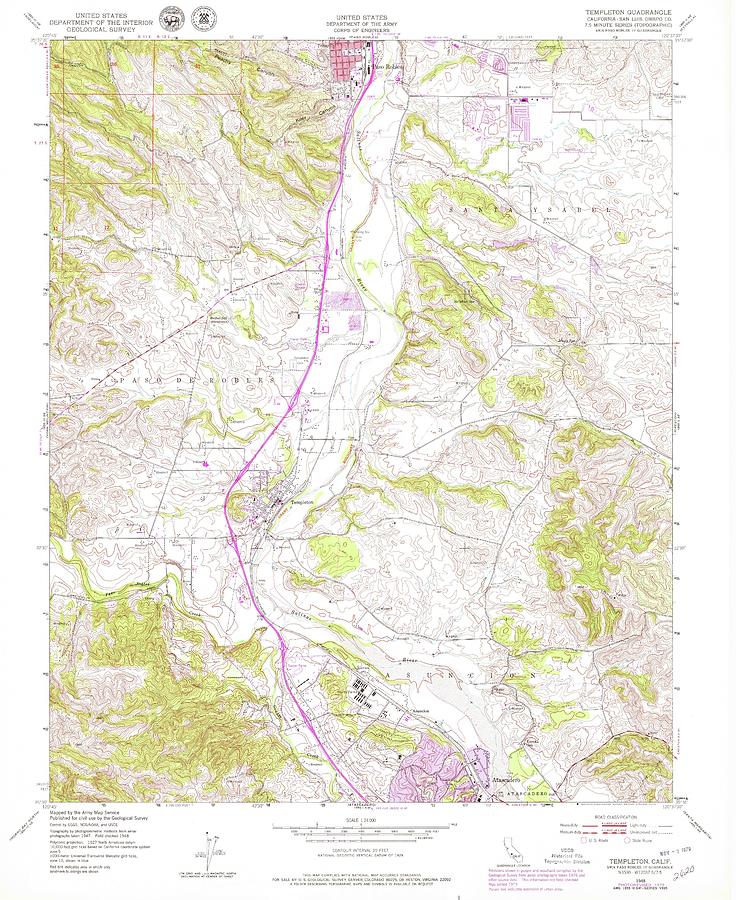 Templeton CA from 1948 Vintage Map High Quality Mixed Media by Vintage ...