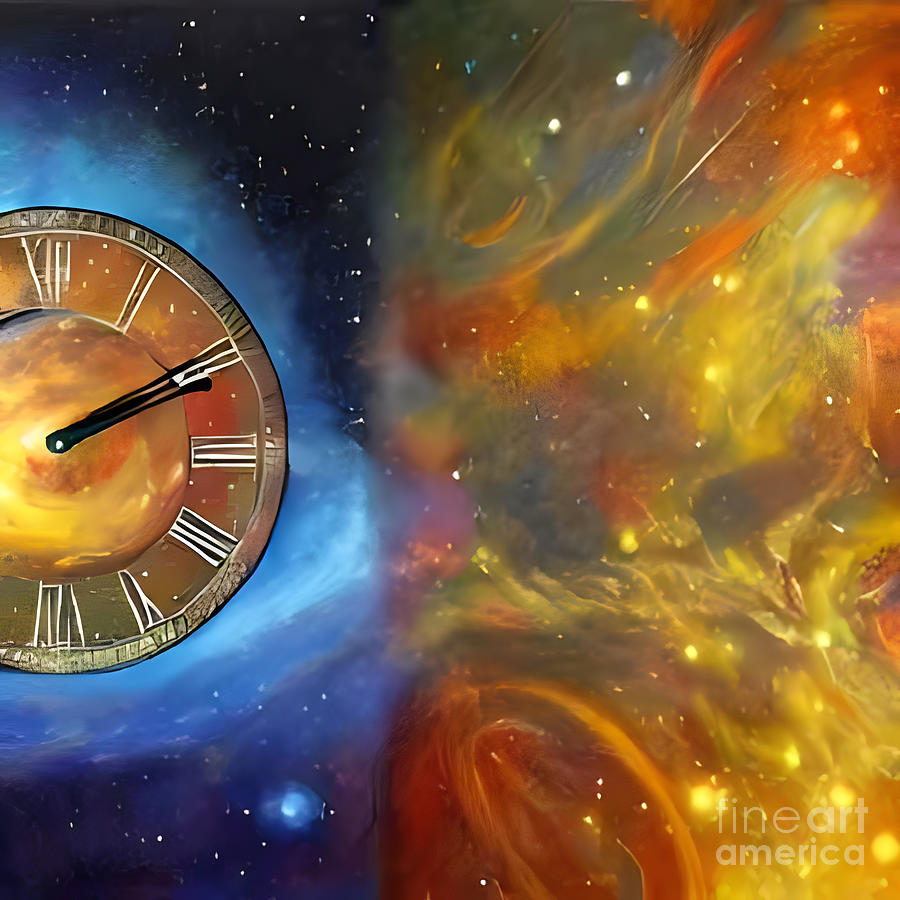 Temporal Symphony-A Clock's Journey through Space Painting by Caleb ...