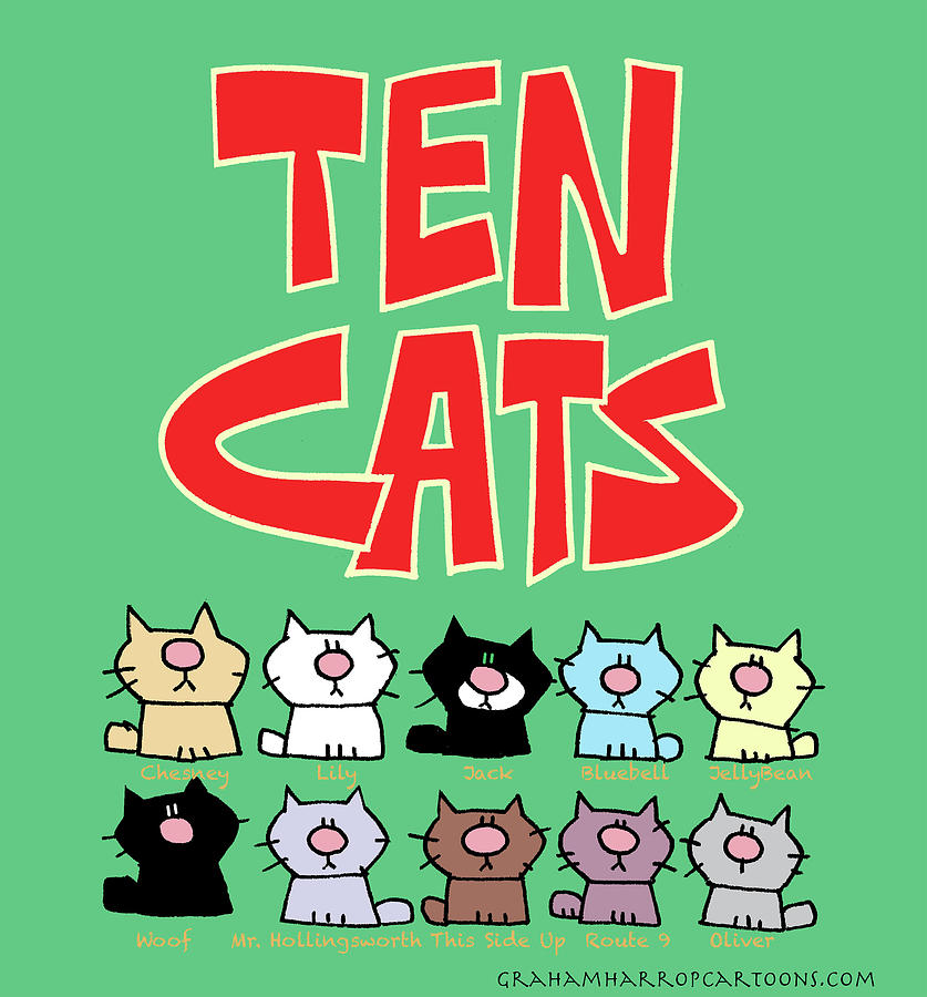TEN CATS The Official Design Digital Art by Graham Harrop
