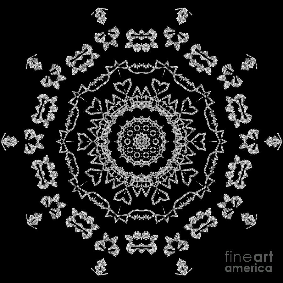 Black And White Digital Art - Ten Hearts Mandala by L A Feldstein