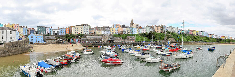 Boat Photograph - Tenby Harbour and Town Panorama, Pembrokeshire, Wales by Paul Thompson