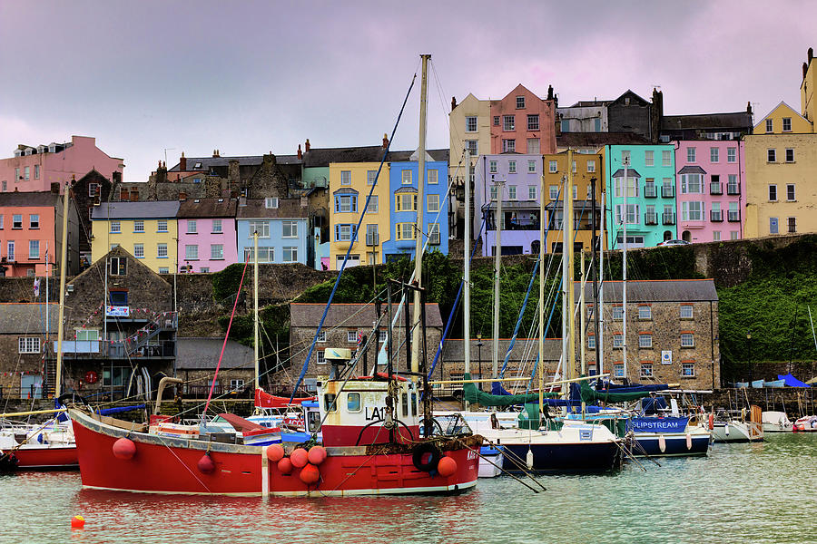 Tenby Harbour Red Boat Photograph by Jeremy Hayden