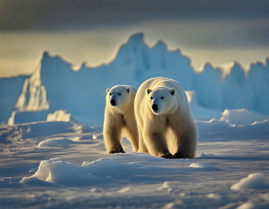 Tender Moments - A Mama Polar Bear and Her Cub Digital Art by Russ Harris