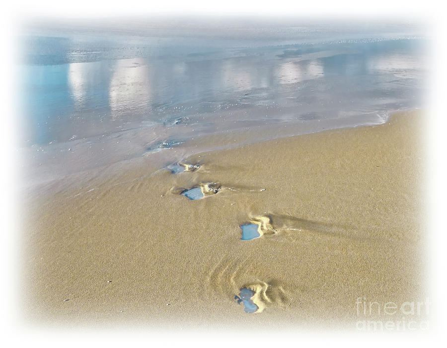 Tenderness - At Sea Shore,blue Footprints On Sand Photograph by Tatiana Bogracheva